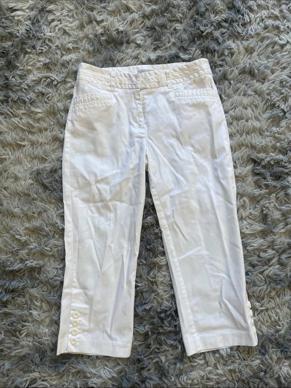 White Cropped Button-Hem Pants
